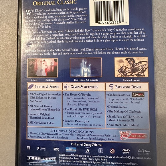 Walt Disney's Cinderella (1950) (DVD, 2005, 2-Disc Special Platinum Edition) - Picture 2 of 4